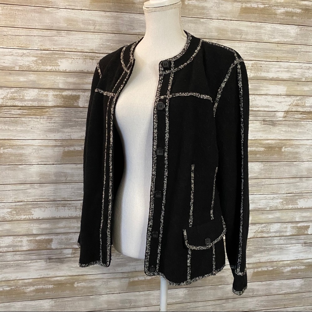 Black Wool Round Collar Button Down Blazer Jacket - image 5